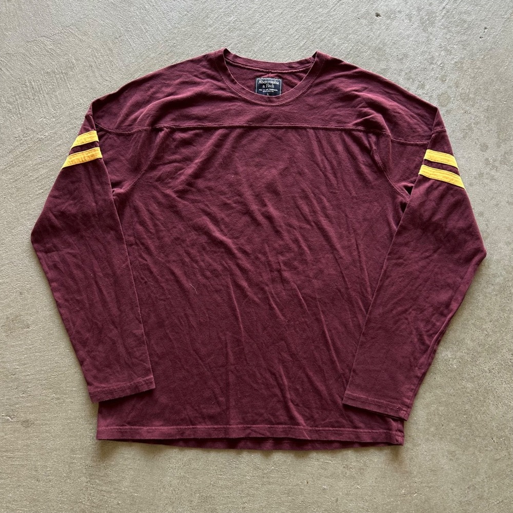 Vintage Abercrombie & Fitch Long Sleeve Shirt‎ Size Large Maroon Yellow Stripe